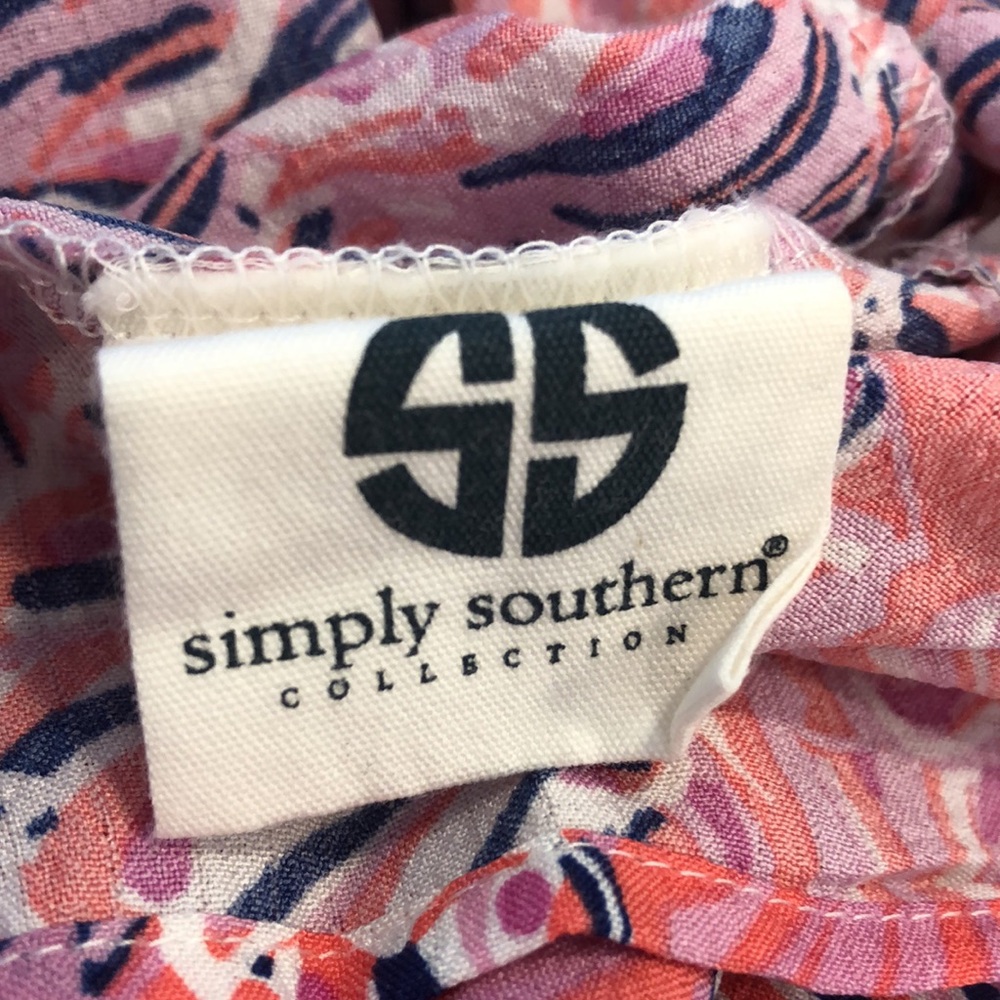 Simply Southern colorful top shell print pink blue white ruffles crop sleeves SM - Picture 5 of 9